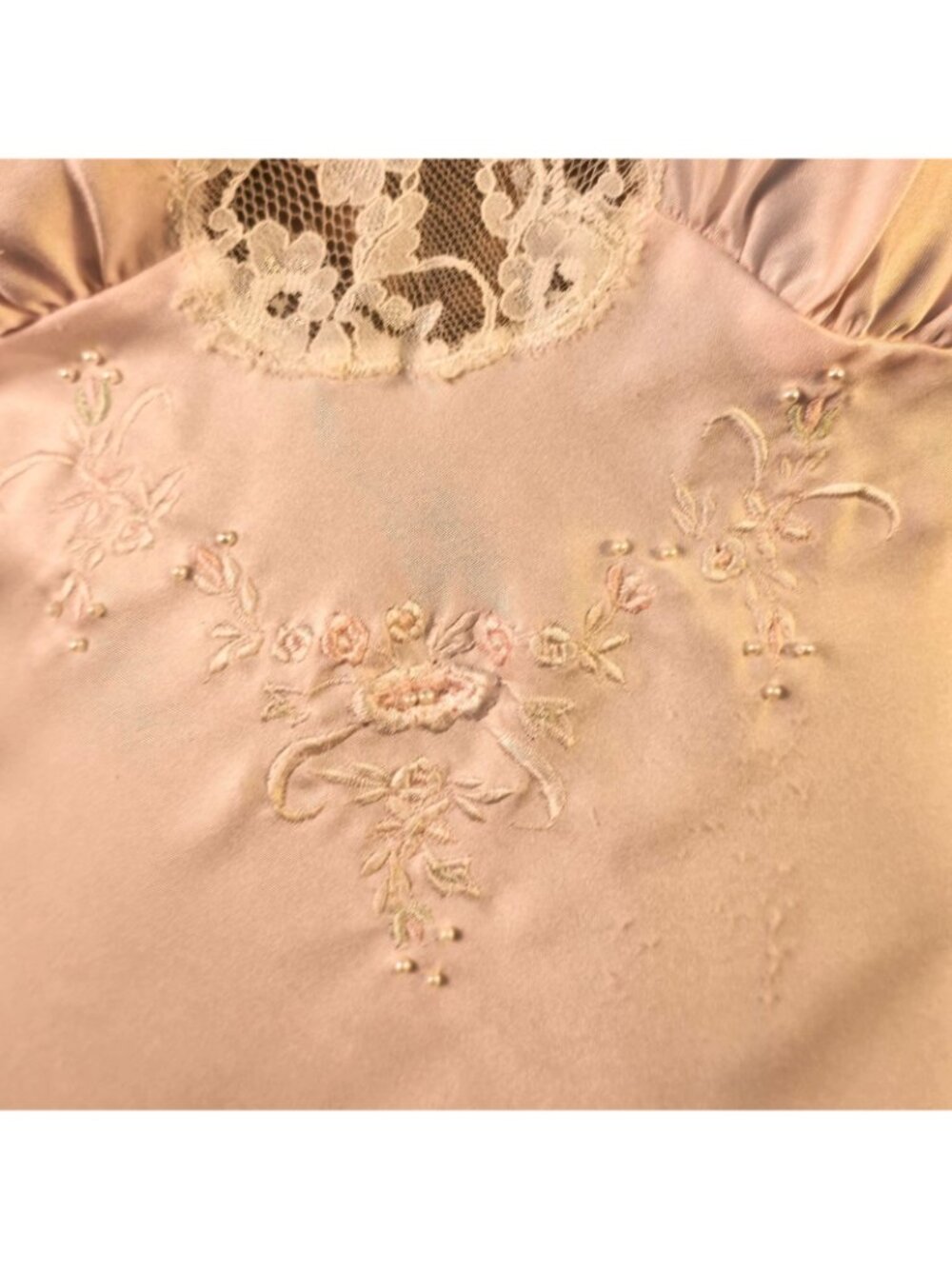 Vintage Chemise Nightgown Slip Blush Pink Satin Floral Lace Trim Womens Sz Small - Picture 3 of 12